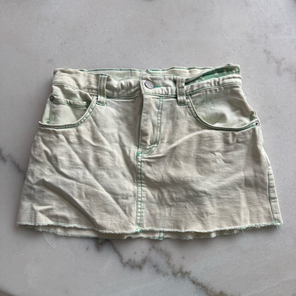 BDG Green and Cream Denim Skirt